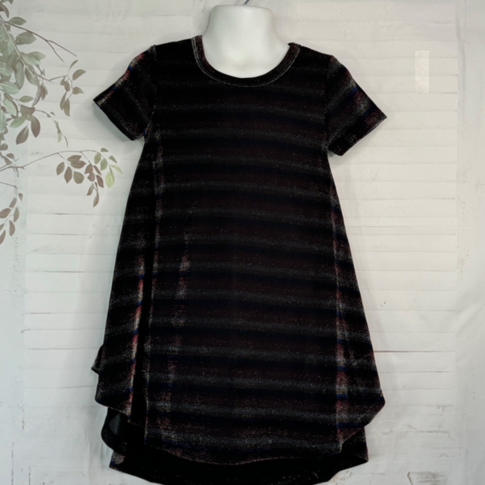 LuLaRoe Scarlett Toddler Metallic Burgundy Silver Blue Yellow Hi Lo Dress Sz. 2T